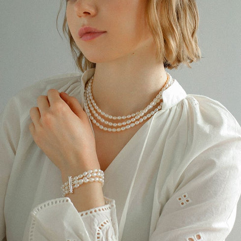 Triple Layer Freshwater Pearl Necklace and Bracelet Set - House Of Pearls